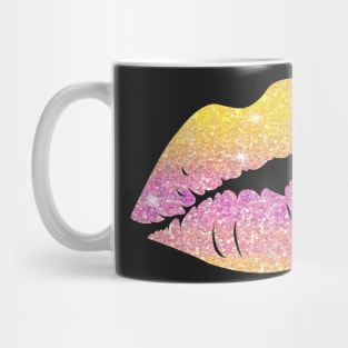 Bright Pink Yellow Ombre Faux Glitter Lips Mug